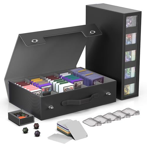 Kabinka MTG Card Storage Box with Handle & Mechanical Latch,5-Row 3900+ Commander Trading Card Case with Sealed Display Window,Top Loaders Organizer Deck Box for MTG/TCG/PTCG/Sports Cards (Black)