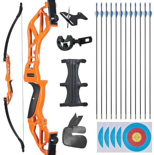 TOPARCHERY Pfeil und Bogen Set Erwachsene 20lbs Recurvebogen Sportbogen | Einsteigerbogen,Anfängerbogen,Metall Riser,Rechtshänder Outdoor Bogenschießen Zielübungen,Training,Jagd,Wettkampf,Bogensport