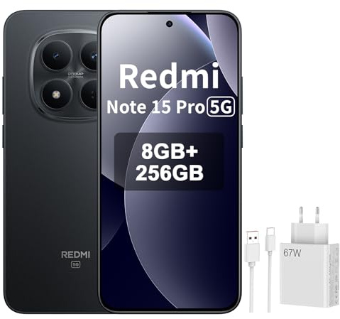 XIAOMI REDMI Note 15 Pro 5G Smartphone 8+256GB, Schermo 6,83 1.5K AMOLED, MediaTek Dimensity 7400-Ultra, Fotocamera da 200MP, Batteria da 6580mAh, Nero, Included 67W Charger