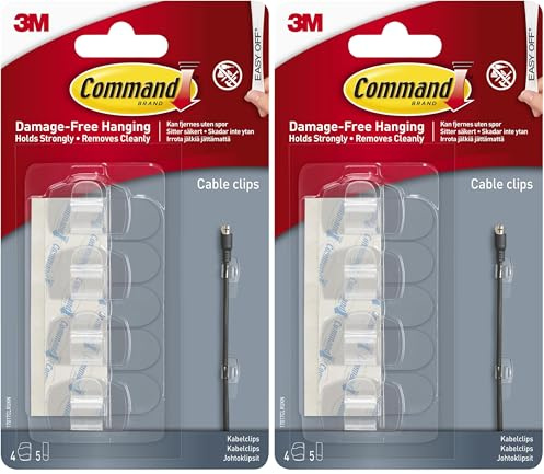Command Clear Round Cord Clips, 4 Clips and 5 Adhesive Strips, Transparent - Damage Free Hanging - Hanging Lights and Cable Management (Pack of 2)