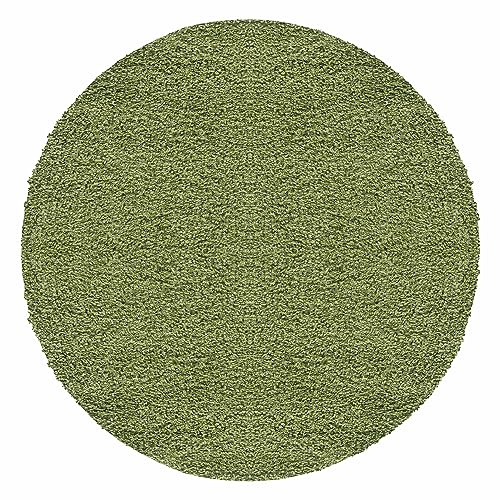 Teppium Moderner Hochflor Teppich Wohnzimmer 160 cm Rund Grün - Shaggy Flauschiger Teppich, Extra Weich, Pflegeleicht und Einfarbig - für Schlafzimmer, Küche und Esszimmer