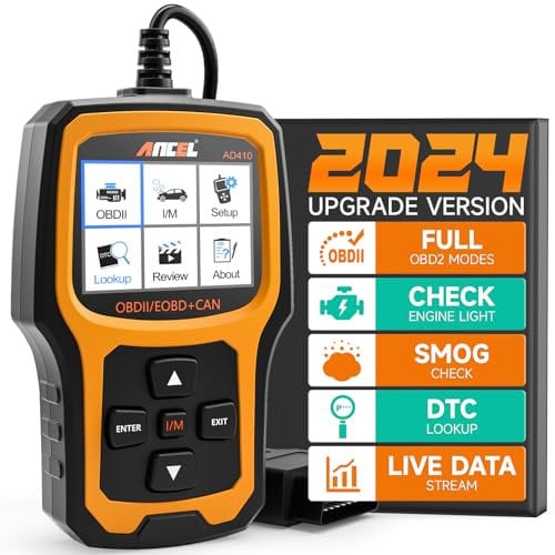 ANCEL AD410 Enhanced Auto OBD2 Diagnosegerät, OBDII/EOBD Diagnose Fehlerspeicher Auslesen, 8 Sprachen DTC KFZ Diagnosegerät für nach 2002 Alle Fahrzeuge (Schwarz/Gelb)