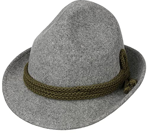 Lipodo Dreispitz Wollfilz Klassik Trachtenhut Herren Tirolerhut Made in Italy Alpenhut Wasserabweisend Oktoberfesthut Sommer Winter grau-Oliv 57 cm