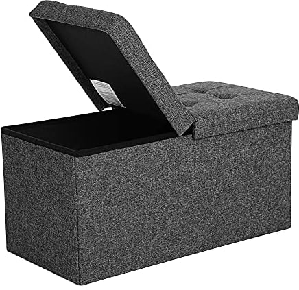 SONGMICS Sitzbank mit Stauraum, klappbare Sitztruhe, Aufbewahrungsbox, 38 x 76 x 38 cm, Deckel klappbar, bis 300 kg belastbar, für Flur, Wohnzimmer, Schlafzimmer, schiefergrau LSF46GYZ