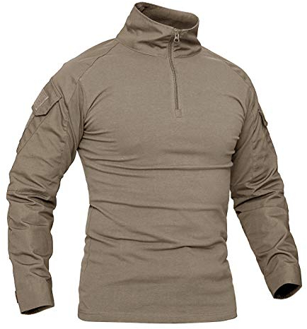 KEFITEVD Bundeswehr Pullover Herren Military Shirt Airsoft Kleidung Tarnkleidung Trainingsshirt Atmungsaktiv Baumwolle Shirt Winter Jagd Fahrrad Hemd Männer Khaki M