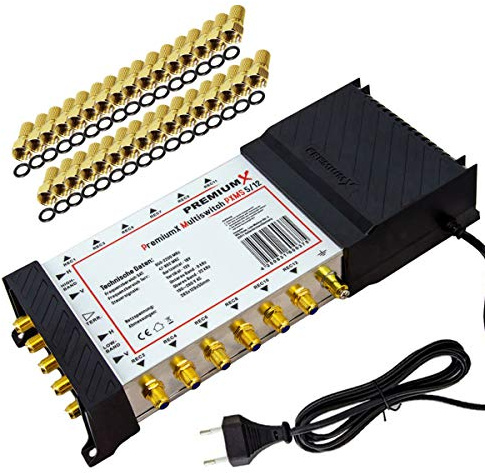 Premium X Multischalter Set 5/12 Multiswitch 32x F-Stecker, Signalverteiler 1 SAT für 12 Teilnehmer
