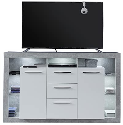 trendteam smart living - Rock - Sideboard - Grau/Weiß Hochglanz - Kommode mit viel Staufläche - ohne Belechtung - (BxHxT) 150 x 90 x 40 cm - 3 Schubladen und 2 Türen - modernes Design