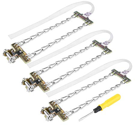 Keenso Stahl Schneekette für Reifen, 3 Stücke Anti-Rutsch-Ketten für PKW SUV, Eisige Autobahn 165-195mm / 205-225mm / 235-285mm (205-225mm)