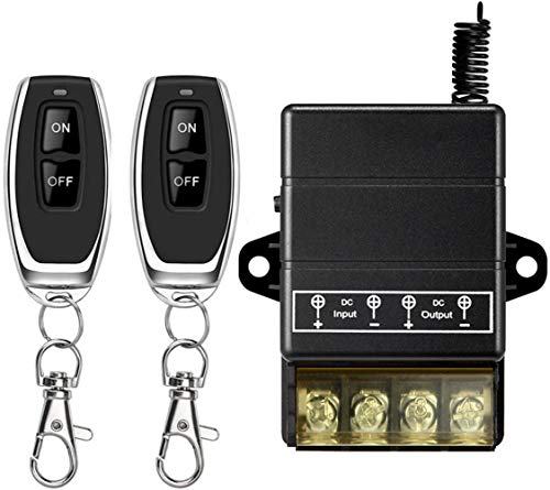 DONJON Interruttore remoto wireless con 328ft a lungo raggio DC 12V/24V/48V/72V per allarme antifurto, sistemi di sicurezza Porta Lind rullo, barriere cancello, cicli motore ecc. (12V black)