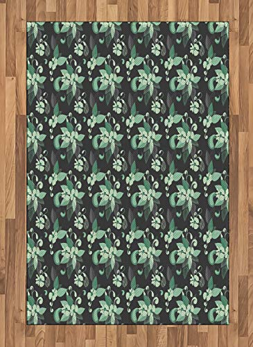 ABAKUHAUS Grau und Grün Teppich, Blumen, Deko-Teppich Digitaldruck, Färben mit langfristigen Halt, 120 x 180 cm, Mintgrün Grau