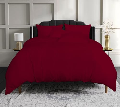 Crescent Collection Luxury 100% Cotton Plain Duvet Cover With Pillow Case Quilt Cover Bedding Set (Burgundy, Super King)