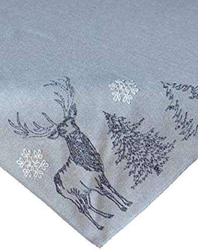 Mitteldecke Weihnachten Tischdecke Hirsch Silber 85 x 85 cm Stickerei Festliche Weihnachtstischdecke Wintermotiv Tischdecken Weihnachstdeko