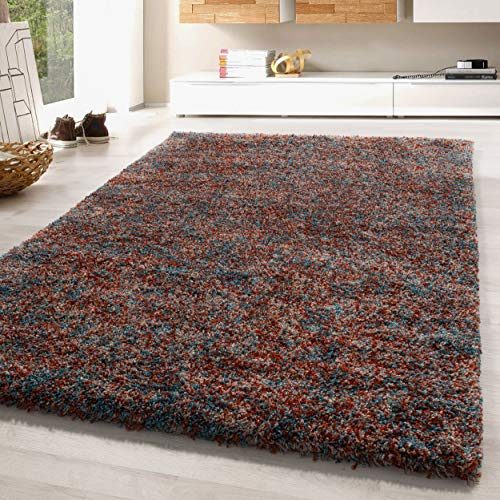 SIMPEX Hochflor Teppich 80x150 cm Terrakotta Meliertes Design, Weich & Pflegeleicht, Shaggy Teppich mit Jute-Rücken Für Schlafzimmer, Flur, Wohnzimmer