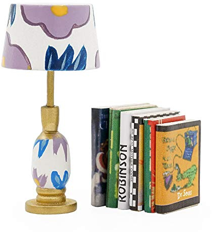 Odoria 1/12 Miniatur Lampe und Bücher 6 Stück Puppenhaus Zubehör