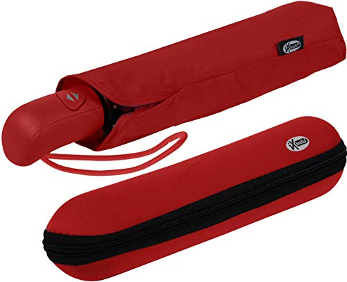 iX-brella first class – Regenschirm mit Etui - stabil groß sturmfest - dunkel-rot