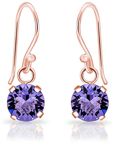 Orecchini Pendenti Argento 925 Placcati Oro Rosa con Cristallo Viola Tanzanite - Orecchini Donna Oro Rosa - Orecchini Pendenti Donna Oro - Orecchini Placcati Oro Rosa