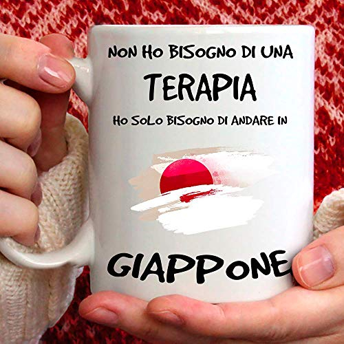 Tazza Terapia andare in GIAPPONE in ceramica - 350ml. Per TE o Regalo per Uomo, Amico, Papà, Zio, Cugino, Nonno, Compleanno, Anniversario