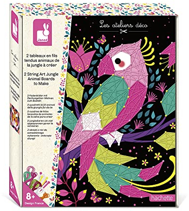 Janod - Fadenbilder-Set - Dschungeltiere - Les Ateliers Déco - Bastelset für Kinder - 2 Bilder zum Erstellen - Feinmotorik und Konzentration - Ab 8 Jahren, J07970 Mittel