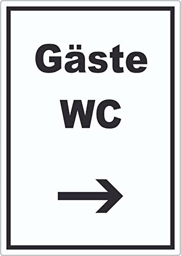 Gäste WC Aufkleber mit Text und Richtungspfeil rechts Toilette hochkant A8 (52x74mm)
