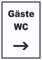 Gäste WC Aufkleber mit Text und Richtungspfeil rechts Toilette hochkant A8 (52x74mm)