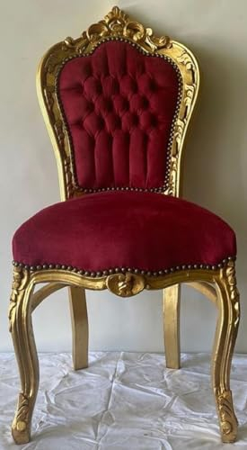 Casa Padrino Barock Esszimmer Stuhl Bordeauxrot/Gold - Handgefertigter Antik Stil Stuhl mit edlem Samtstoff - Barock Esszimmer Möbel