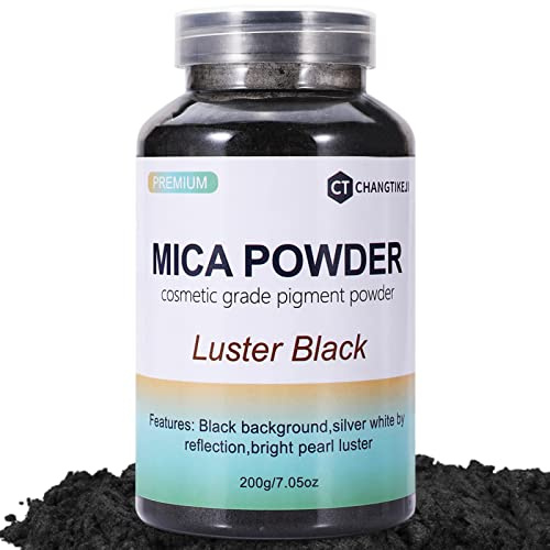 Mica Powder 200g Large Jar Shiny Black Mica Powder Pigment for Epoxy Resin Lip Gloss Paint Paint Soap Making Nail Polish Candle Making Bath Bombs (Glossy Black)