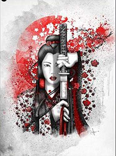 WANGMAOMAO Peinture à l'huile par Numéro Adulte Les femmes japonaises samouraï DIY Peinture par Numéro Enfant Seniors Jouets de peinture cadeaux Cadeau Décoration de Maison 40x50cm -sans cadre