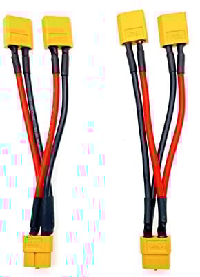 JZK 2pcs XT60 parallel cable, XT60 Battery Connector Cable, 1 Female to 2 Male Battery Adapter cable for RC drone, Y Splitter Extension Cable for RC Helicopter Quadcopter