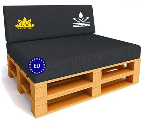 HIGH LIVING Palettenkissen 2- teiliges Set Palettenauflage Polster für Europaletten Hochwertige Palettenpolster Palettensofa Indoor & Outdoor Erhältlich Made in EU Anthracite