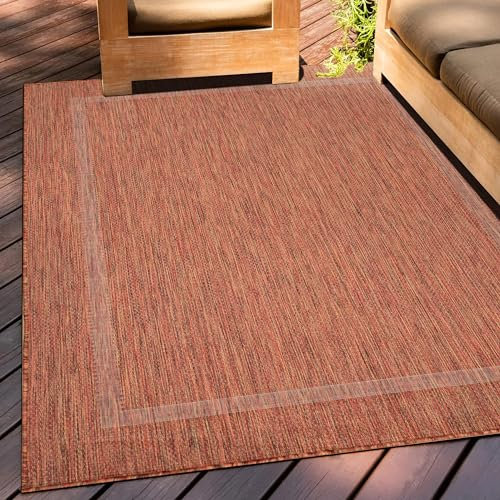 Teppium Outdoor Teppich Wetterfest 300x400 (280 x 370 cm) Kupferfarbe Sisal Optik - Küchenteppich Waschbar rutschfest, Wasserfest, Bordüre, Pflegeleicht - Ideal für Balkon, Terassen, Garten, Camping