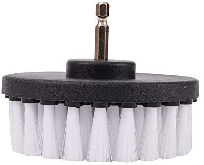 Bohrerbürste – 10,2 cm Bohrmaschinen-Aufsatz, weiche Borsten, weiß, Schnellwechselschaft, Reinigungsbürste für die Reinigung von Teppich, Leder und Polstermöbeln