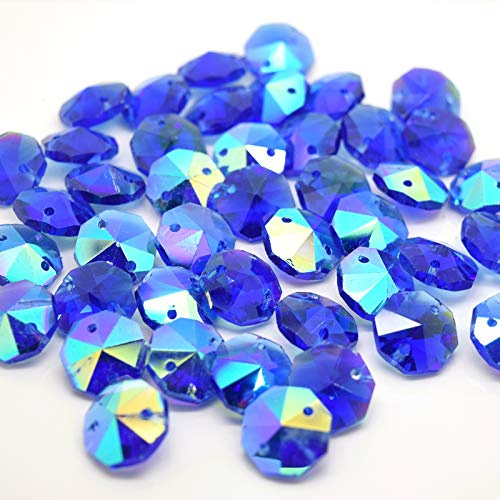 Octagon Glass Faceted AB Beads for Suncatcher Chandelier or Jewellery Making (Sapphire AB 14MM (Two Holes) 50PCS)