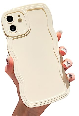 Ownest Compatible with iPhone 11 Case Cute Curvy Simple Wave Frame Case Aesthetic Design Solid Color Girls Women TPU Silicone Slim Phone Case Cover for iPhone 11 - Beige
