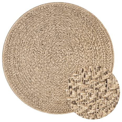 Mia´s Teppiche Soil - wetterfester In- und Outdoor Teppich im Natürlichem Jute-Look, wetterfest, geeignet für Terrasse und Garten, ca. 80 cm Rund