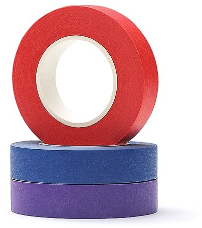 Abklebeband, 3 Rollen Kreppband Malerband, 15mm x 20m Maler Kreppband, Abdeckband Maler, Premium Malerkrepp Universal, Entfernbar Malerband zum Streichen, Lackieren, Renovieren(Rot, Dunkelblau, Lila)