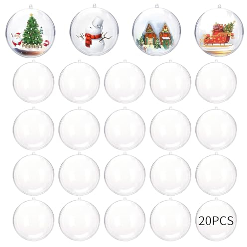 FANNITE 20 Pièces Boules De Noël Transparente,Boules Acrylique De Décoration,Boule en Plastique A Remplir,Boules De Décoration De Sapin De Noël,Boules De Noël,pour Arbre De Noël Décoration(6cm)