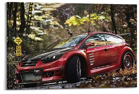 YBHF Sportwagen-Poster für Ford Focus RS WRC Poster, Wandkunstdruck, Retro, ästhetische Raumdekoration, Bürodekoration, 20 x 30 cm, Rahmenstil