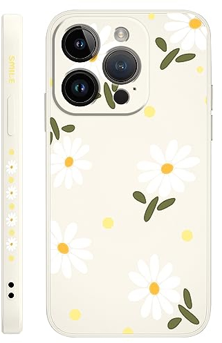 LEECG für iPhone 15 Pro Hülle Kreative Muster Design für iPhone 15 Pro Handyhülle Mikrofaser Weiche Flüssigem Silikon Cover-Gänseblümchen Weiß