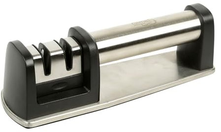 Gimel 533080 Aiguiseur Couteaux en Acier Inoxydable et plastique - Aiguisoir manuel couteaux de cuisine à 2 niveaux