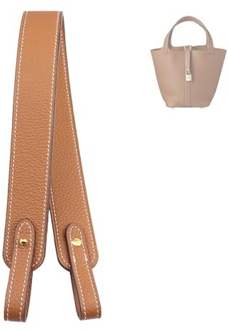 OLSEEY Togo Echtleder-Geldbörsenriemen für Picotin/Lindy/Evelyne-Taschen, Ersatzriemen für Handtasche, unverstellbar (goldfarben, braun-goldfarben)
