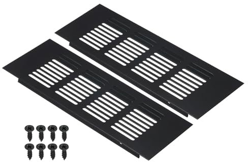 PATIKIL Copertura Ventilazione Rettangolare 8 x 3 Pollici, 2 Pezzi, Griglia Alluminio Rete Ventilazione e Viti Montaggio per Armadi, Porte Armadi, Colore Nero