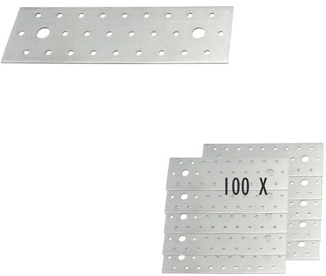 siwitec Lochplatten aus sendzimirverzinktem Stahl | 200 x 60 mm | 100 Stück | witterungsbeständige Holzverbinder | Verbindungsplatten
