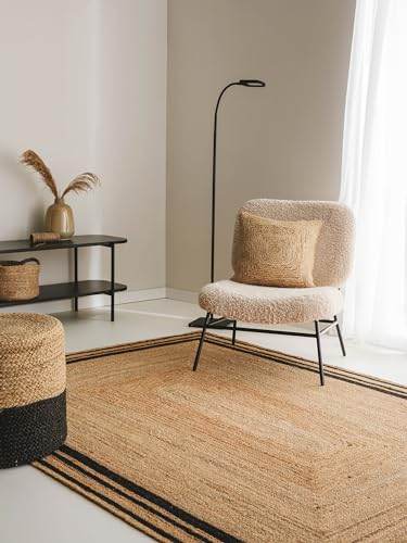 benuta Pure Jute Teppich Jutta - Schwarz 200x300 cm - Handgewebter Wohnzimmerteppich - Natürliches Boho Design - Für Fußbodenheizung geeignet