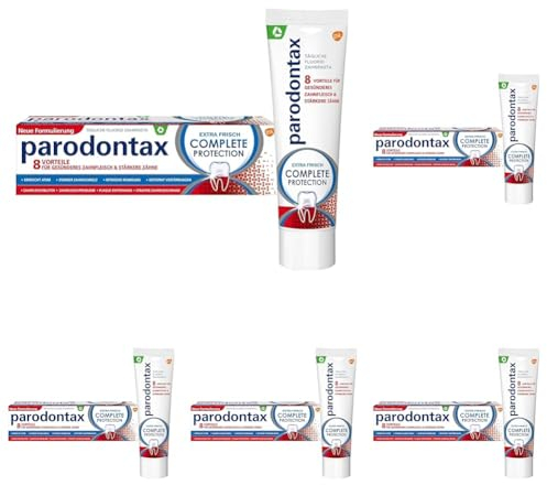 Parodontax Complete Protection Zahnpasta mit Fluorid, 1x75ml, hilft Zahnfleischbluten zu reduzieren und vorzubeugen (Packung mit 5)