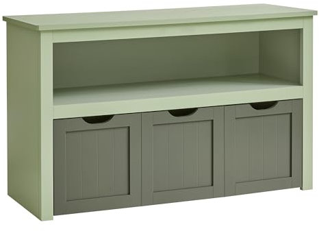 VASAGLE Toy Storage Unit With Wheels, 30 x 102 x 60 cm, Kids Bookcase, 3 Drawers, for Living Room, Children's Room, Playroom, Laurel Green LHS380C02