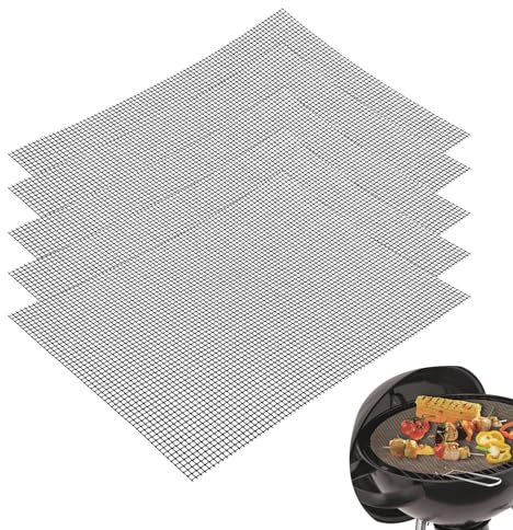 Antihaft Gitter Grillmatte, 5 Stück Grillmatten set, 42x36cm Teflon Netz Grillmatte, Grillplatte, Wiederverwendbar, BBQ Grillmatte für Gasgrill, Holzkohle, Elektrogrill, Backofen, Luftfritteuse