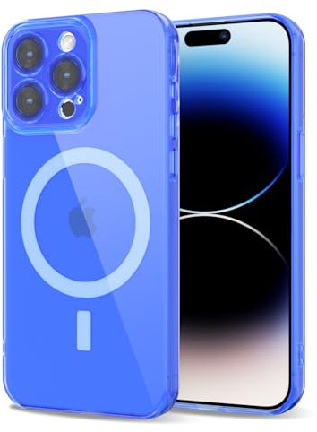 Svanove für iPhone 14 Pro Hülle Magsafe Durchsichtig mit Kameraschutz, Dünn Transparent Bunt Handyhülle Magnetisch Induktives Laden, Einfarbig Klar Weich Slim Silikon Handy Hülle Mädchen, Neon Blau