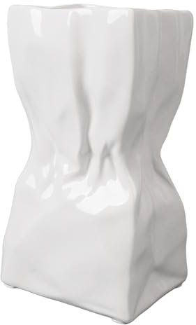 Papiertüten-Keramikvase – weiße Keramik-Blumenvase – für Blumenarrangements und Bücherregal-Dekoration