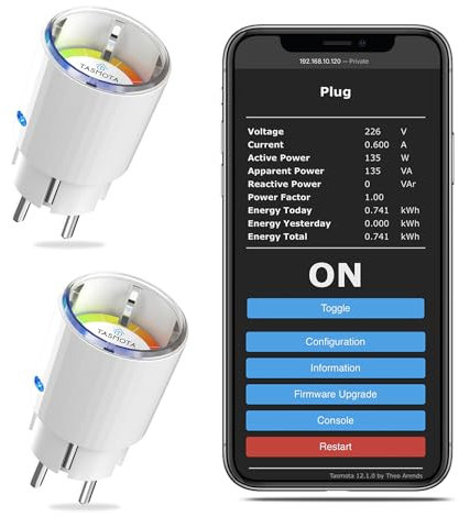 SMARTERCURRY Smart TASMOTA mini Steckdose | WLAN ESP32-Serie Plug | stromzähler | Zeitschaltuhr | Work with MQTT, Domoticz, ioBroker Home Assistant Google Alexa - 2 Stücke
