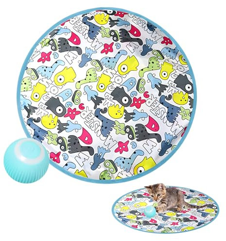 Zjyufy Cat Toys for Indoor Cats Adult, Interactive Cat Toy Ball with Hunting Mat, Funny Hiding Cover Exercise Toy for Indoor Cat, Hide and Seek Mouse Catching Game, Stimulates Hunting Instincts
